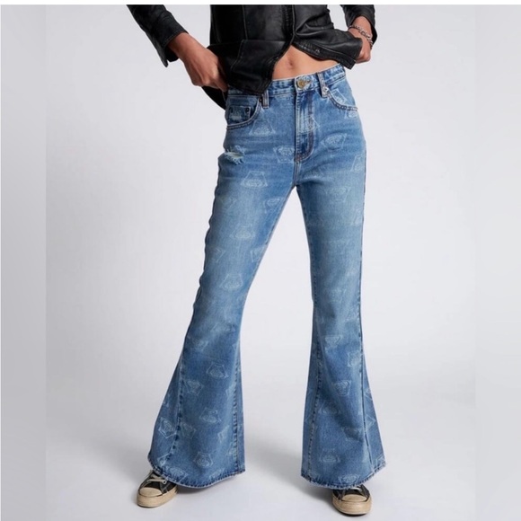 ONE TEASPOON - Marines Mid Waist Flared Denim Jeans - NEW - Picture 4 of 9